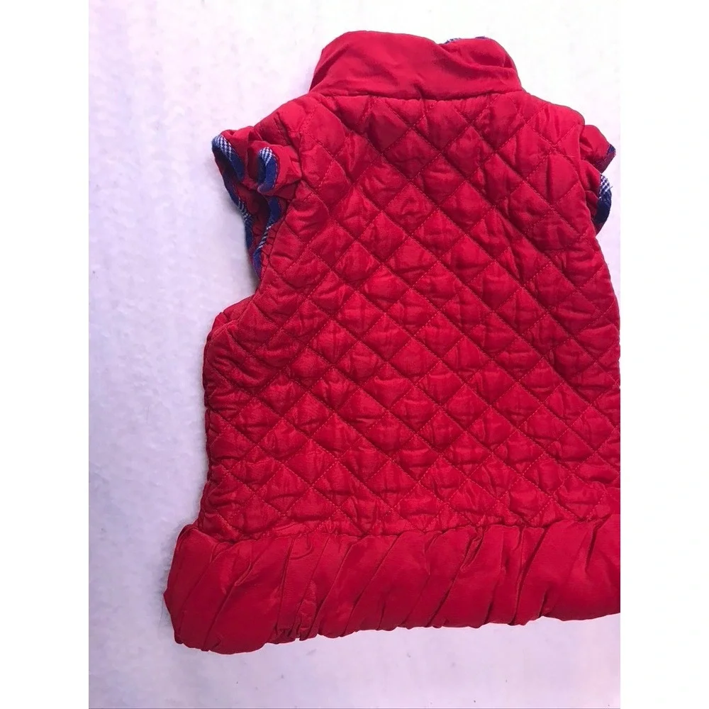 Tommy Hilfiger Quilted‎ Vest Kids 3T Red  Ruffle Hem Plaid Trim Puffer